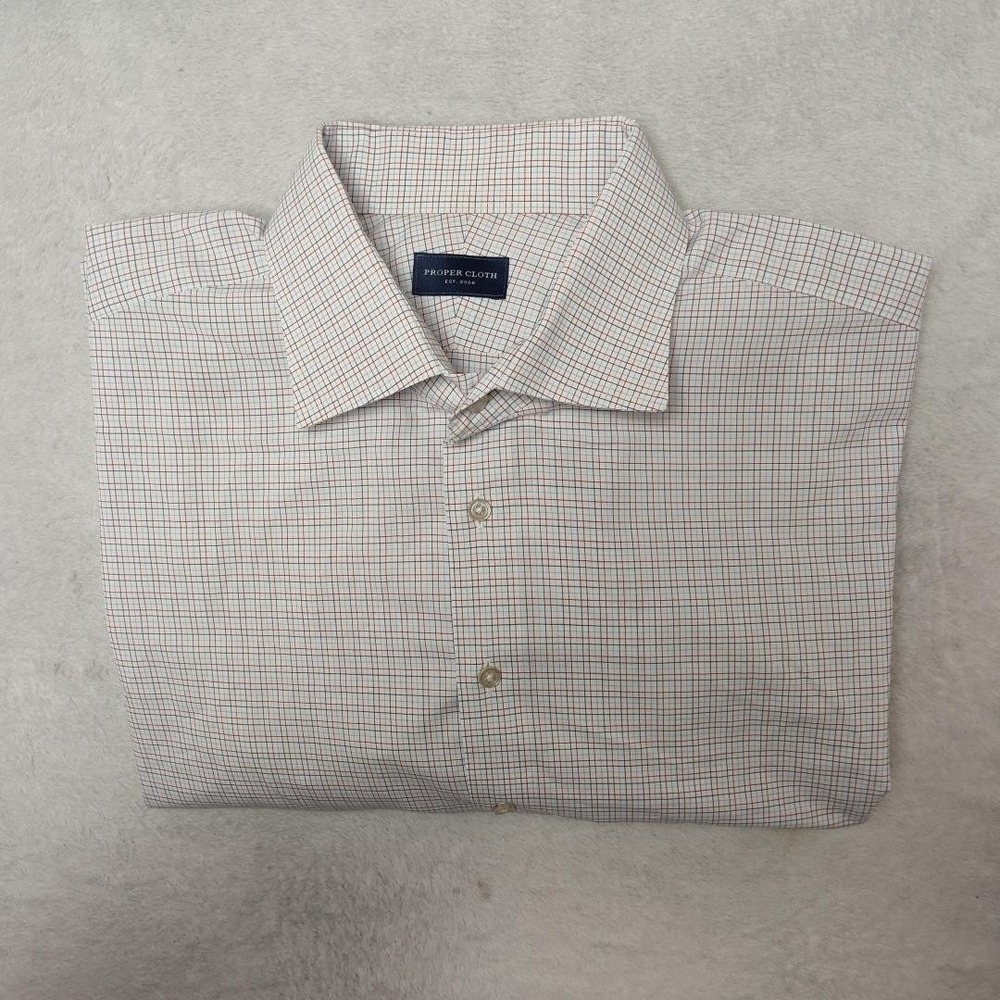 Proper Cloth Shirt Mens 18.5 32/33 White Check Point Collar Regular Fit‎